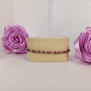 Brățară handmade reglabilă din cristale ametist și hematit și accesorii de aur 585